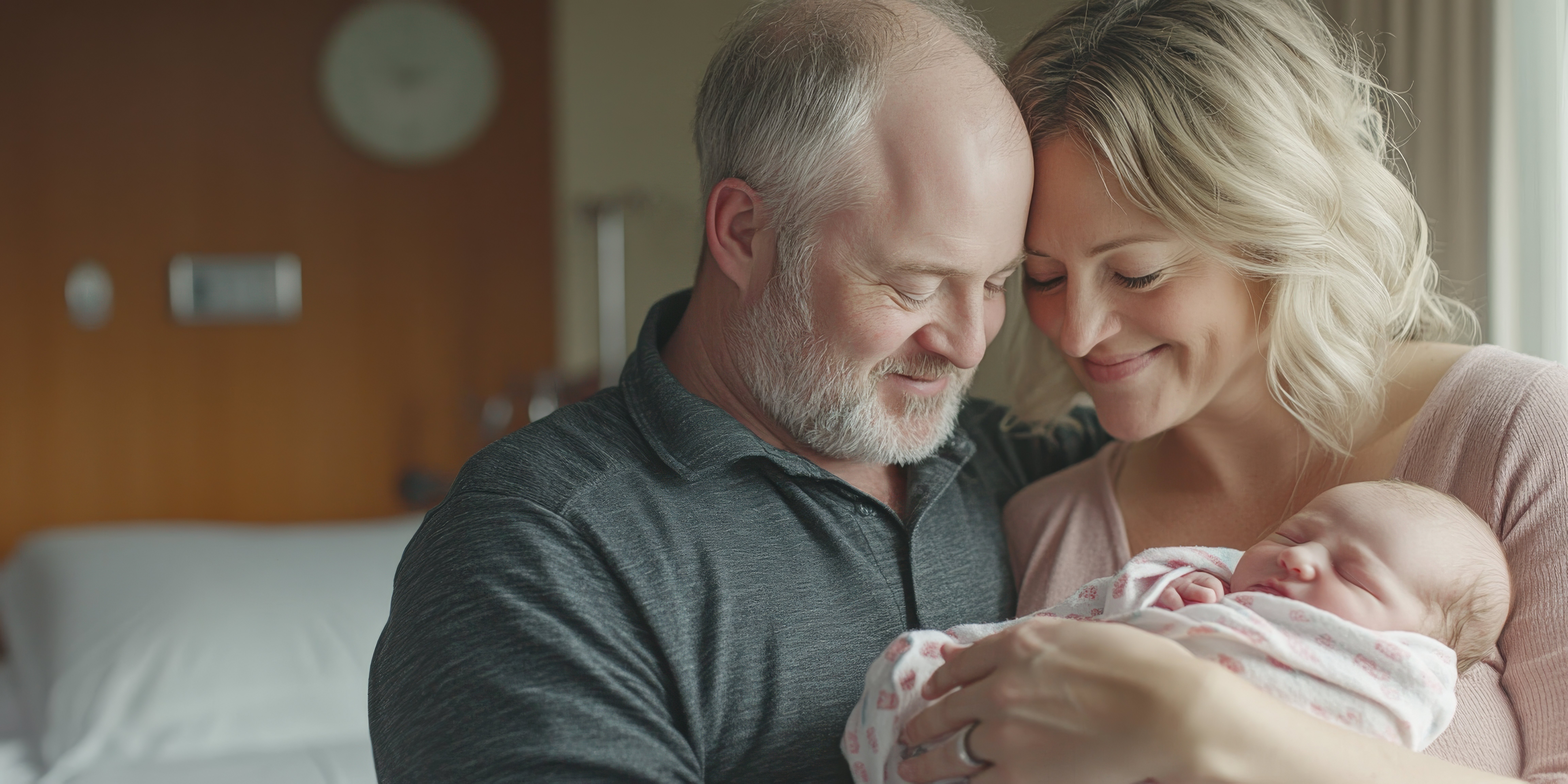 proud-parents-holding-their-newborn-baby-hospital-room