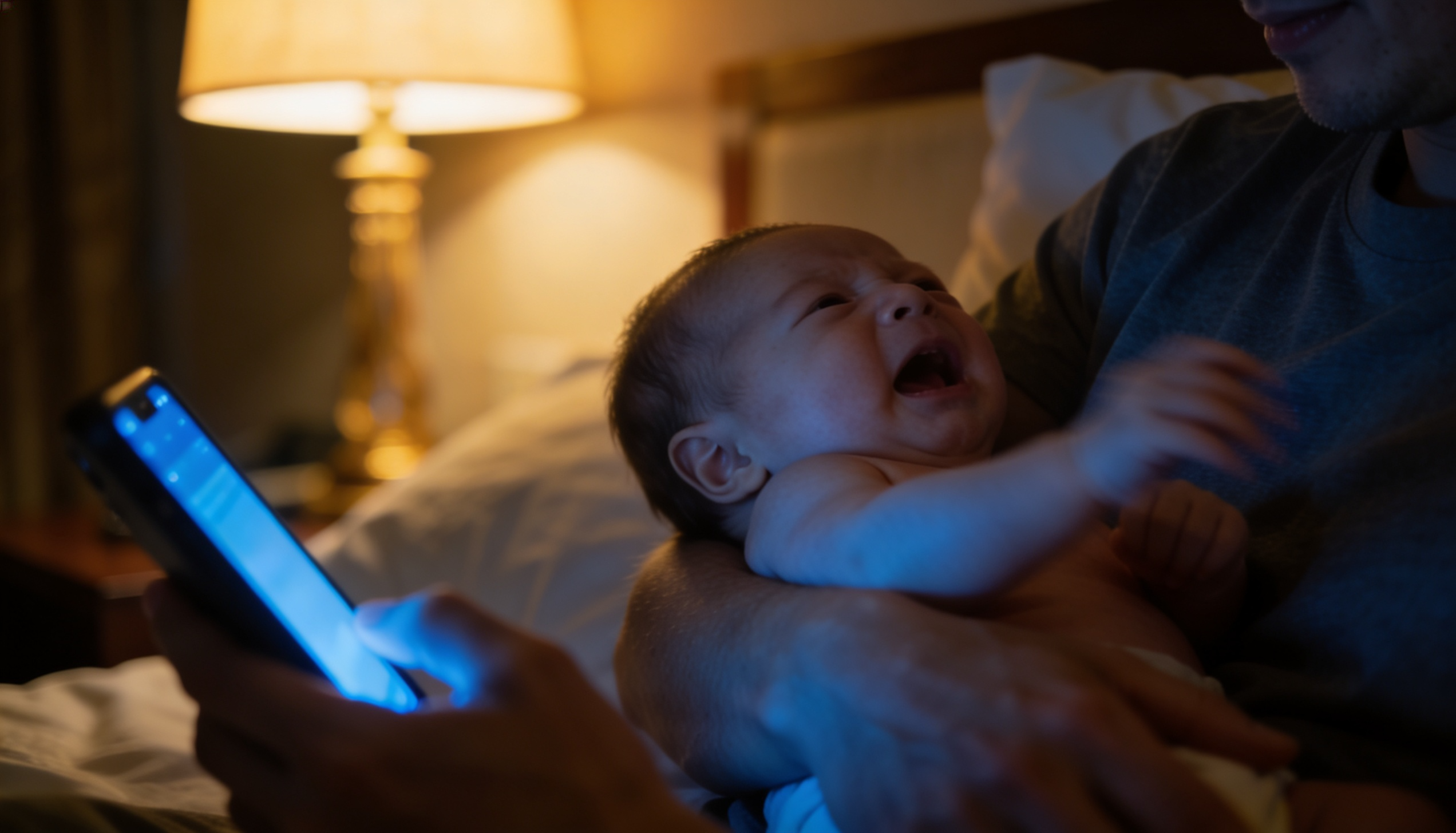 Concerned parents holding newborn baby while considering whether to call doctor